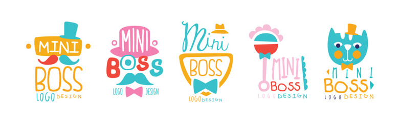 Mini Boss Logo Design with Colorful Hand Drawn Element Vector Set