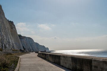 view of The Undercliff Walk from Brighton to Saltdean a seawall at the base of the cliffs to protect the coastline which opened in 1933