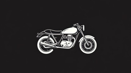White outline of a classic motorcycle on a black background