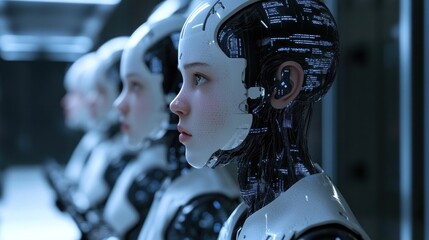 Young robot in learning mode observing its surroundings