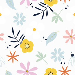 Seamless cute hand drawn floral  pattern background