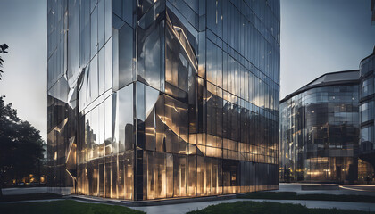 Obraz premium Futuristic Glass Office Building in Urban Cityscape