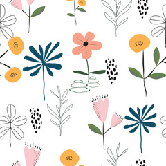Seamless cute hand drawn floral  pattern background