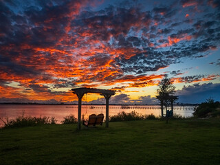 Sunset cloudscape over the bay in St. Andrews Florida, Panama City, Florida