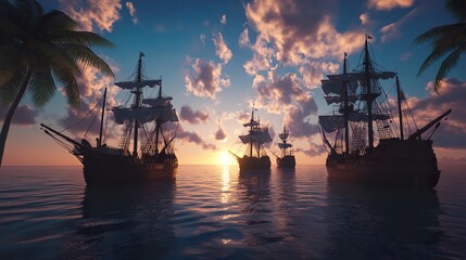 Sailing Ships at Sunset - A Nautical Adventure