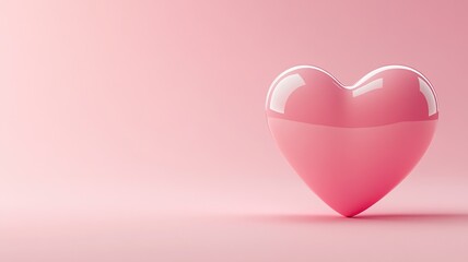 A simple, glossy pink heart with a minimalist design on a light pink background.