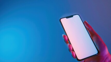 Smartphone with Blank Screen in Neon Lights