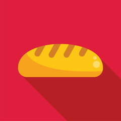 Simple flat vector illustration of a bread loaf casting a shadow on a red background