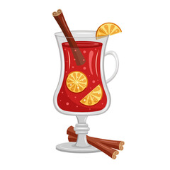 Mulled wine. Christmas hot drink with cinnamon and orange. Vector illustration