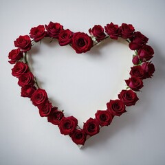 Obraz premium Mit roten Rosenköpfen ist ein Herz geformt, weißer Hintergrund