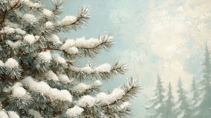 Close-up of Pine Tree Branches Covered in Snow