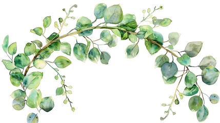 Obraz premium A graceful border of eucalyptus twigs painted in watercolor, forming a natural wreath-like frame with open space in the center