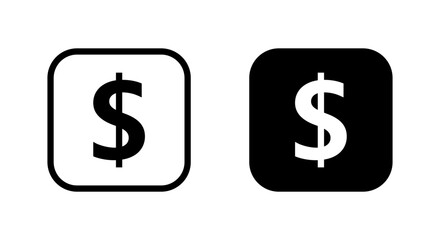 US dollar logo icon on black square. USD money concept