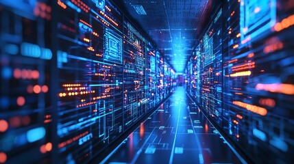 Obraz premium Futuristic Control Room with Real-Time Data Analytics Screens Powered by 5G Connectivity and Cinematic Lighting