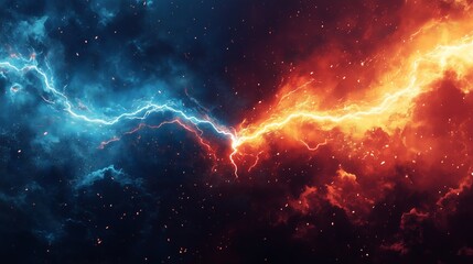 Versus, competition, battle background of blue and red. lightning strike in clouds, Generative Ai