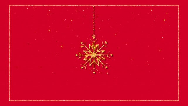 merry christmas card with golden snowflake and frame and, shiny stars on red paper  texture animation, new year and christmas eve motion background