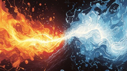 Fototapeta premium Fire versus water scene, versus, competition, battle background, Generative Ai