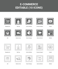 E-commerce, Shopping Cart, Sale Tag, Delivery Truck, Gift, Coupon, Customer Support, Order Confirmed, Return, Package, Cash on Delivery, Wishlist set icons collection