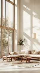 Fototapeta premium Modern Minimalist Japandi Living Room Design