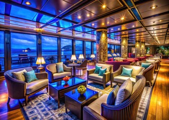 Serene Interior of a Luxury Cruise Ship Featuring Modern Design and Elegant Spaces for Relaxation