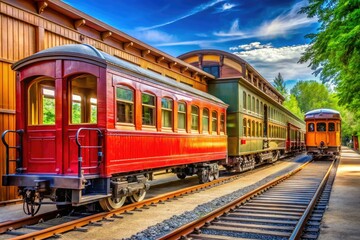 Obraz premium Classic vintage railroad cars exhibit timeless designs, highlighting the nostalgic charm of trains and offering a glimpse into an elegant transport era. A true celebration!