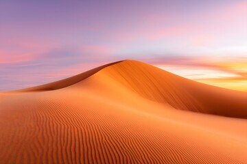 A Desert Landscape at Dusk With Rolling Sand Dunes and a Dramatic, Colorful Sky Filled With Warm Oranges and Purples, High Resolution Wallpaper or Background