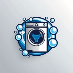 Clothing laundry logo. Blue laundry washing machine logo, suitable for cleaning or laundry business