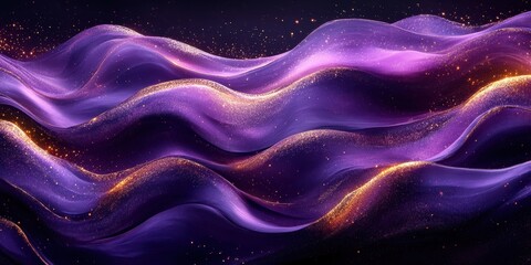 Obraz premium Abstract Wavy Background with Golden Sparkle Dust and Purple Hues