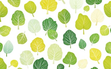 A vibrant collection of green leaves showcasing various shapes and shades in an artistic arrangement on a white background