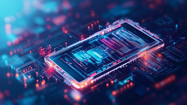 Futuristic smartphone interface showcasing data monetization and analytics, surrounded by neon digital elements representing the concept of Data as a Service and business technology.