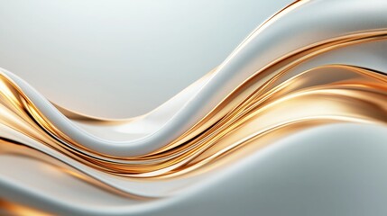 Fototapeta premium Elegant 3D abstract design with smooth flowing curves in white and gold, creating a luxurious and fluid visual effect reminiscent of silk or liquid metal waves.