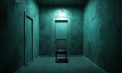Obraz premium A chair sits in a dimly lit hallway.