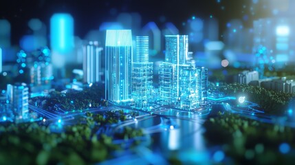 Obraz premium Futuristic Smart City Water Management System with 5G Technology Enhancing Efficiency and Sustainability