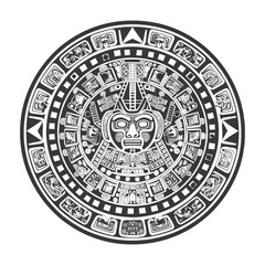 Obraz premium Circular Aztec Calendar with Central Face