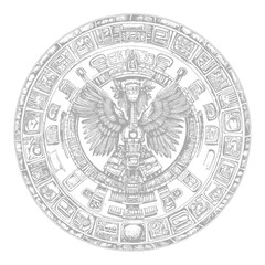 Obraz premium Circular Aztec Calendar with Winged Figure
