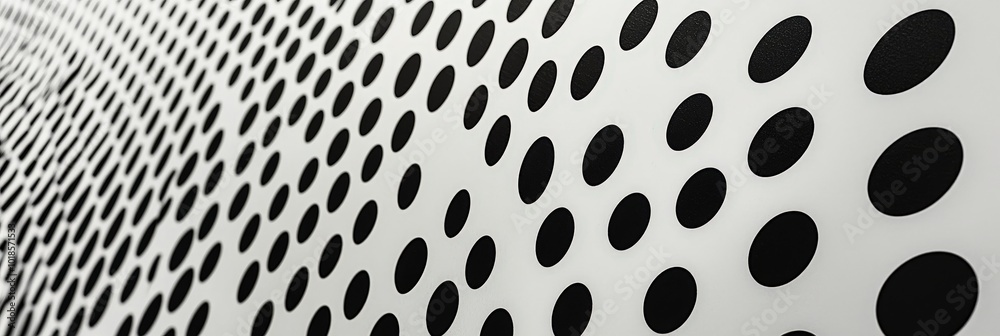 Poster a flowing arrangement of black dots against a white background creates an abstract pattern that emph