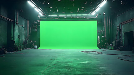 Empty Green Screen Studio Setup for Filming a Movie