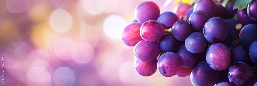 Wall mural A close-up of plump, vibrant purple grapes against a soft, blurred background, symbolizing freshness, abundance, natural sweetness, healthy eating, and the beauty of nature.