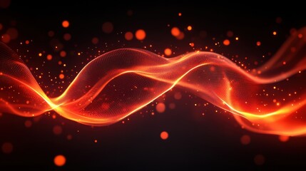 Abstract Red Glowing Wave with Scattered Particles on a Dark Background