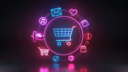 Naklejka premium Neon Shopping Cart