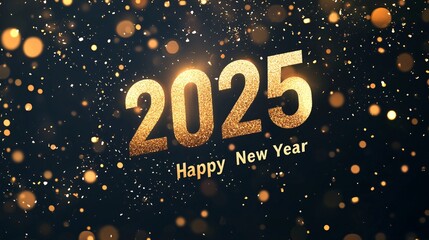 Celebratory image featuring the year '2025' with confetti and golden sparkles for New Year festivities, perfect for greeting cards or party invitations.