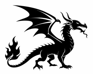 Fire Breathing Dragon silhouette vector, Dragon Silhouette, Dragon Clipart, Dragon vector illustration