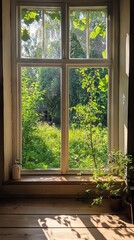 Sunlight Streaming Through Window With Green Garden View