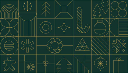 Modern Christmas geometric background with simple line elements. Creative abstract Xmas design. Vector illustration