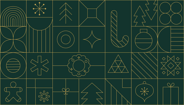Modern Christmas geometric background with simple line elements. Creative abstract Xmas design. Vector illustration