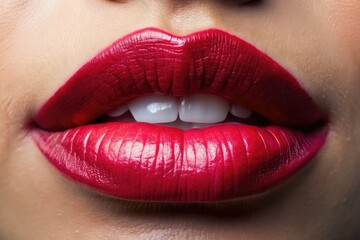 Obraz premium Detailed view of a healthy inner lower lip, highlighting its natural color and texture, intended for medical reference and educational purposes in health-related discussions.