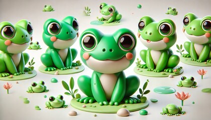 Fototapeta premium Cute Cartoon Frog Illustration Green Amphibian with Big Eyes on White Background
