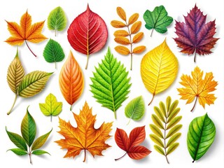 Obraz premium Discover a vibrant leaf clip art collection designed for creative projects and nature-themed illustrations. Bring your designs to life with these colorful, versatile natural graphics.