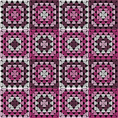 Pattern with crochet granny square with flowers wallpaper handmade decorative art design print	
