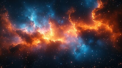 Naklejka premium Cosmic Dance of Fire and Ice, A Celestial Ballet of Blazing Nebulae and Sparkling Stars